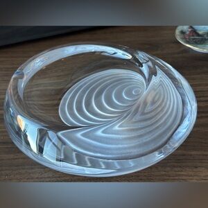 Daum France Signed Vintage Crystal Frosted Spiral Ashtray Beautiful Collectible